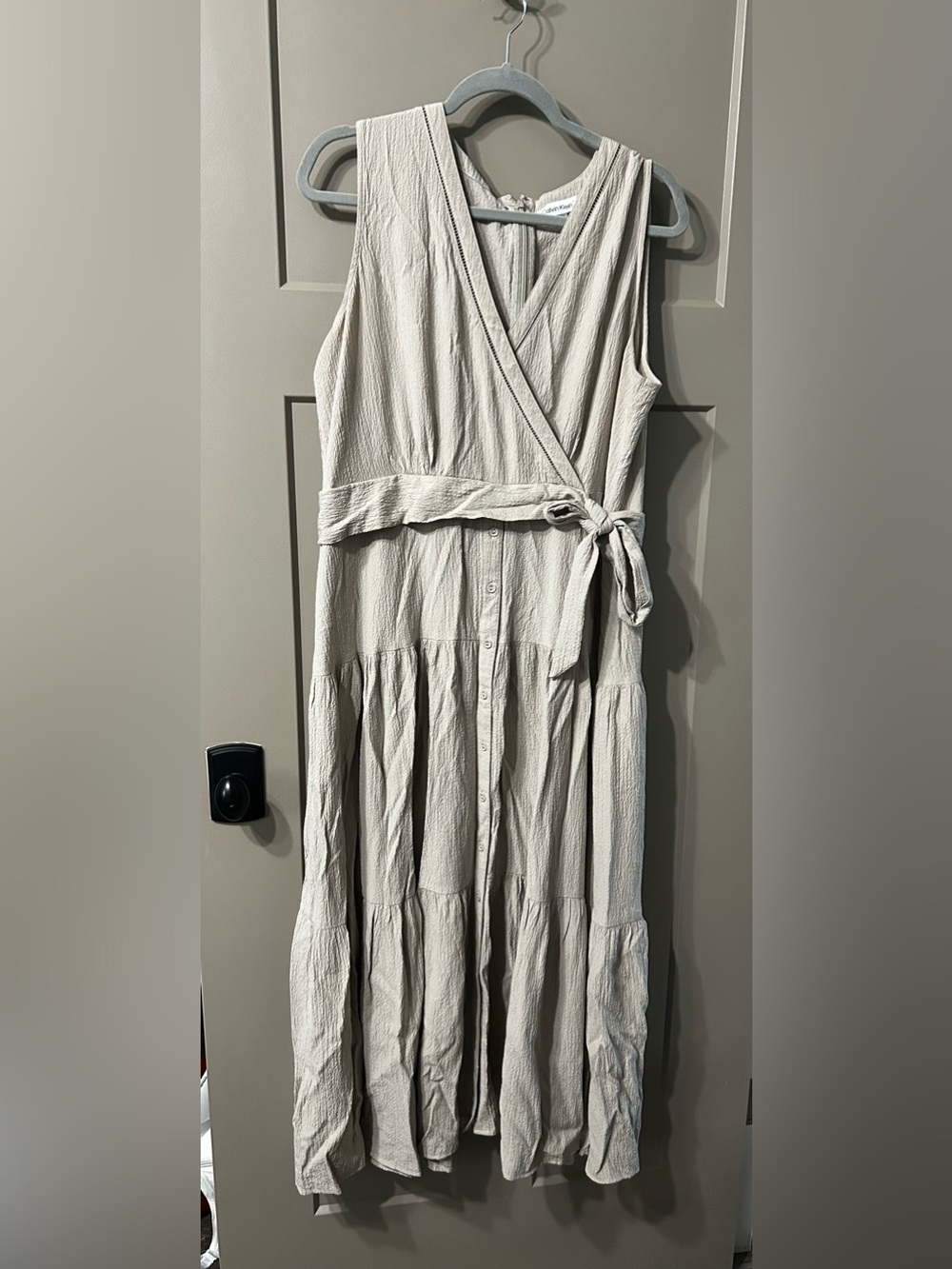 Calvin Klein Sleeveless button bow tie Dress in Light Beige